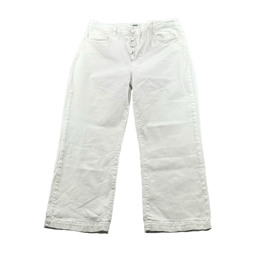 Paige Jeans Womens 32 White Leenah Ankle Button Fly Stretch Hi Rise‎ Wide Leg